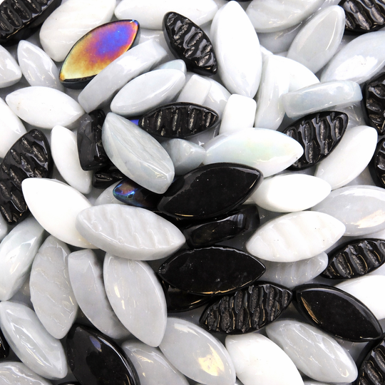 Mosaiksteinen Elipsenform Glas  Schwarz Weiß Mix