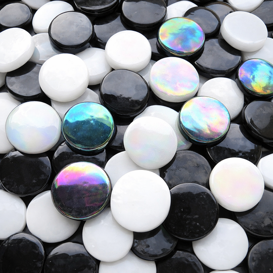 Ronde Glastegel 18mm Zwart-Wit Mix