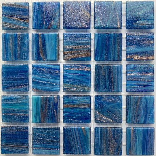 Mosaico de Vidrio con Vetas de Oro 20mm Azul Cielo